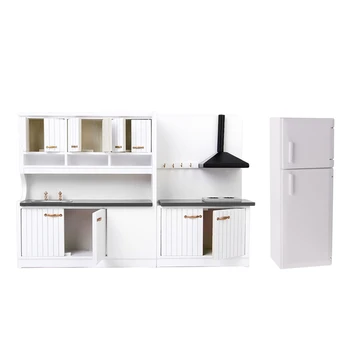 1:12 Dollshouse Miniature Luxury White Wooden Cabinet Cupboard Fridge Furniture Kitchen Dinning Room Decoration