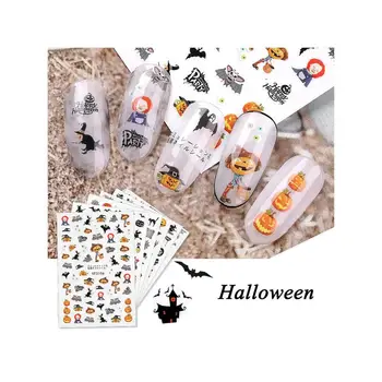 1 BUC de 10 cm Apă/3D Autocolante Halloween Design 8 Stiluri de Halloween Nail Art Stickere autoadezive Dovleac Drăguț Mami Păianjen-Craniu