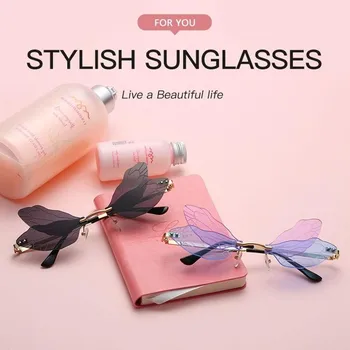 1 buc Moda Libelula ochelari de Soare Unic de Design fără ramă Val Ochelari de Lux Trend Înguste Ochelari de Soare Pentru Femei Barbati