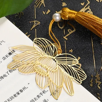 1 buc Retro de Metal Marcaj Stil Chinezesc Golden Lotus Gol Tassel Pandantiv Marcaj Kawaii Papetărie Cartea Accesorii