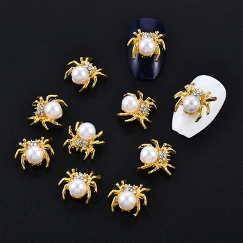 10 Buc/Lot Nou Sclipici Aur Spider 3D Nail Farmece Bijuterii DIY Perla din Aliaj de Unghii Decoratiuni Unghii Instrumente Autocolante