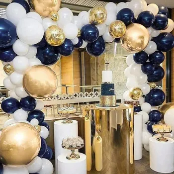 100buc Bleumarin Metalic de Aur Balon Arc Ghirlanda Kit de Nunta, Petrecere de Aniversare Latex Confetti Baloane Ghirlanda Decor Balaos