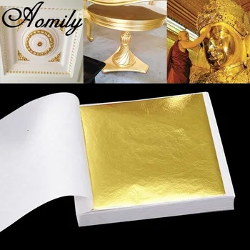 100buc Imitatie Aur, Argint Folie de Hârtie Frunze Foaie de Aurire Acasă Decorare DIY Arta de Ambarcațiuni de Hârtie de Perete Aurire Decor de Frunze de Aur