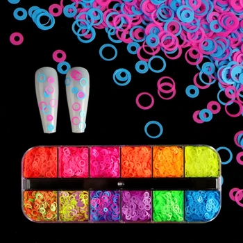 12 Grile/Cutie Fluorescente Bubble Paiete Rășină Epoxidică Sclipici Umplere Gol De Forma Rotunda Noroi Felii Neon Nail Art