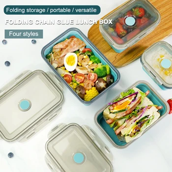 1200ml Silicon Cutie de Prânz Pliabil Cuptor cu Microunde Bento Lunchbox Bucătărie Școală Acasă Picnic, Camping Alimentare Container de Depozitare