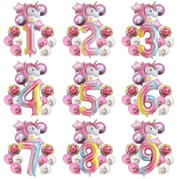 12Pcs Curcubeu Unicorn Baloane de Partid Unicorn Ziua Decor Număr Balon de Folie de Petrecere de Aniversare pentru Copii Decor Copil de Dus Globo