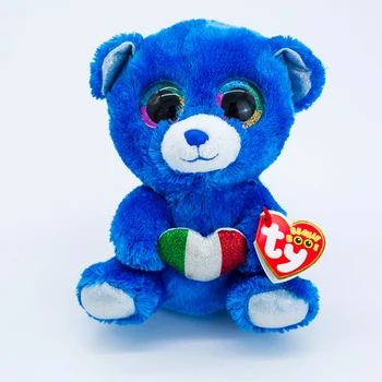 15 CM Ty Beanie Ochii Mari Drăguț Urs Albastru Deține Un Trei-Inimă de culoare Moale Jucărie de Pluș Umplute Papusa Cadou pentru Băieți și Fete