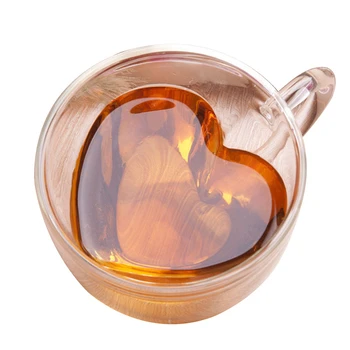 180 ml/240ml în Formă de Inimă cu Perete Dublu Cana de Sticla Rezistent China Cana de Ceai Dublu Pahar de Ceai Cesti de Cafea Cana de Ceai din China în Formă de Inimă