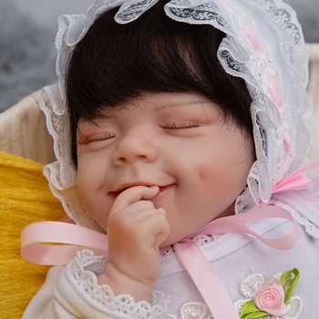 19 Inch Desene Animate Renăscut Baby Girl Păpuși Închis Ochii Înrădăcinate Gene Silicon Bebe Jucarii Cu Accesorii Papusa Copil Ziua De Nastere Cadouri