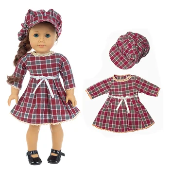 1buc Pălărie + Elegant Carouri Rochie Costum Purta Pentru 18Inch American Doll Fata Papusa Haine, Accesorii,Cadouri Pentru Fetita Jucarii