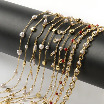 1m din Oțel Inoxidabil de Aur de Culoare Lanț de Inima Stele Crystal Pearl Margele pentru Bijuterii DIY Bratari Coliere Accesorii Glezne