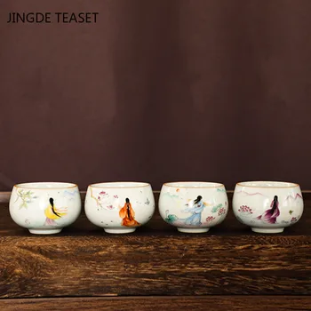 2 buc/lot Retro de Mână Pictat Ceramică Ceașcă de ceai ceașcă de Cafea de tip Boutique Ru Cuptor Castron de Ceai Handmade set de Ceai Accesorii de Călătorie Master cup