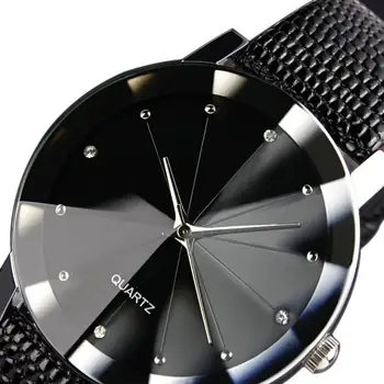 2018 din piele bărbați ceas 1buc diamant negru din otel inoxidabil cadran casual moda cuarț încheietura ceas relojes hombre 2019 @5