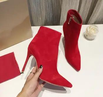 2020 luxry marca red jos cizme pentru femei cizme cu toc de 8 cm 10 cm toc subțire cizme a subliniat toe pantofi femei + praf roșu bag35-42
