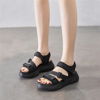 2021 Femei Sandale Platforma Bandă Magic Catarama Design Tocuri Inalte Vara Noi Drăguț Confortabil Deschide Degete Moda Toc Gros Pantofi De Plaja