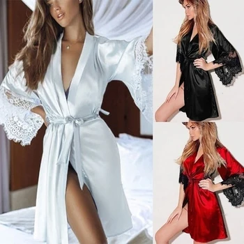 2021 Lenjerie Sexy de Vara Sexy Femei Doamnelor Robe Lungi fără Mâneci Satin de Mătase, cu Dantelă Noapte Poarte Pijamale