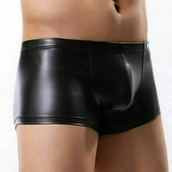 2021 Moda Sexy Chiloți Pentru Bărbați Faux Din Piele Lenjerie Erotica Scena U Convex Husă De Piele Neagră Boxeri Pantaloni Scurți Lenjerie