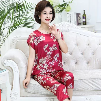 2021 Noi Două Piese de Origine Costum Mamei Pijamale de Vara pentru Femei Subțire de Mătase Maneci Scurte Costum coreeană Matase de Gheață Ca Dimensiuni Mari Vrac