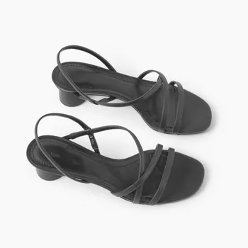 2021 Noi Femei Mid-pantofi cu toc Elastic Confortabil Toate-meci Subțire Declanșat Centura Deschis Deget de la picior Toc Gros Sandale