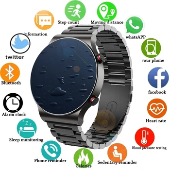 2021 Nou cerc Complet touch screen Bandă de oțel de lux Bluetooth apel Bărbați ceas inteligent Sport Impermeabil Activitate de fitness ceas+cutie