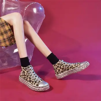2021 Nou Primăvara și Vara Leopard de Imprimare de Mare sus Pantofi de Panza Pantofi Student Bord Pantofi Personalizate Nit Pantofi XM250