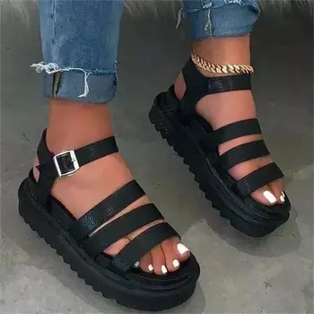 2021 Noua de Pantofi pentru Femei de Moda Trend Solid de Culoare PU piele de Căprioară Faux Curea Simpla Open Toe Catarama Talpa Groasă Sandale Confortabile KM152