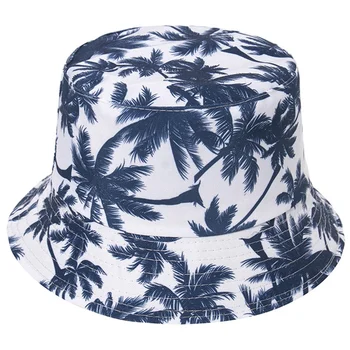 2021 Noua Moda De Vară De Nucă De Cocos Copac Cu Flori Imprimate De Pescar Capace Panama Pălărie Găleată Bărbați Femei