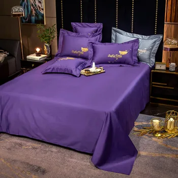2021 Patru piese de lenjerie de pat de bumbac simplu dublu de uz casnic cearceaf plapuma acoperă brodate diagonal confortabil lenjerie de pat de culoare violet