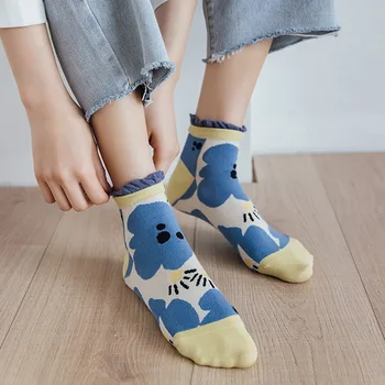 2021 Primavara/Vara Noi Șosete pentru Femei 3 Perechi Japonez Stil de Colegiu Tipărite Ciorapi Uri la Modă Doamnelor Scurt Șosete de Bumbac