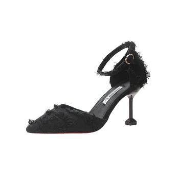 2021 Sandale Pantofi Negri pentru Femei Curea Cataramă Superficial Gura All-Meci Tocuri inalte Nou Bej cu toc Înalt Fete de Moda a Subliniat C