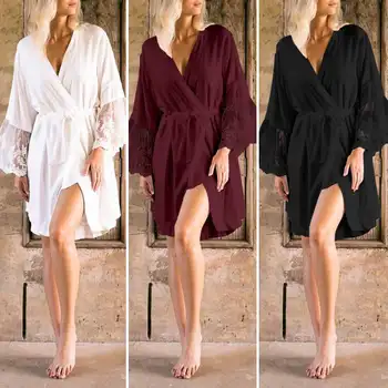 2021 Vara Noi Dantela Flare Sleeve camasa de noapte Rochie Celmia Femei Sexy V-Neck Loose Casual Acasă Lenjerie 5XL Plus Dimensiune Lounge Robe