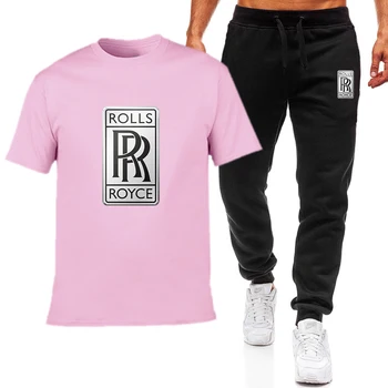 2021 Vară pentru Bărbați T-shirt Rolls Royce de Bumbac Logo-ul Supradimensionat Gât Rotund Maneca Scurta Fitness Pantaloni Sport de Moda Casual Uzura Set