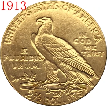 24-K placat cu aur 1913 $2.5 AUR Indian, Jumătate Vultur Monedă Copie