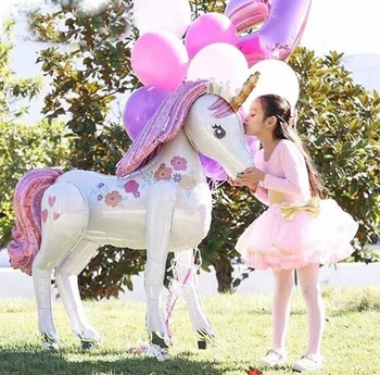 3,8 m Hoch Einhorn Petrecere Dekorationen 3D de Mers pe jos Riesen Unicornio Nivel Folie Luftballons Mdchen Geburtstag Partid Decor Kinder