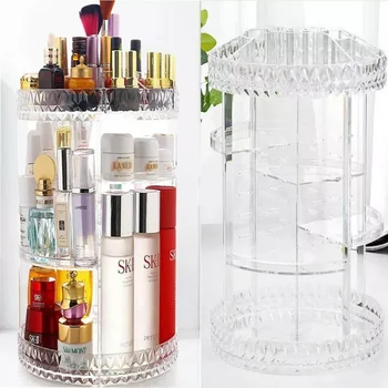 360 Degree Rotation Transparent Acrylic Cosmetics Storage Box Fashion Spin Multi-Function Detachable Makeup Beauty Organizer