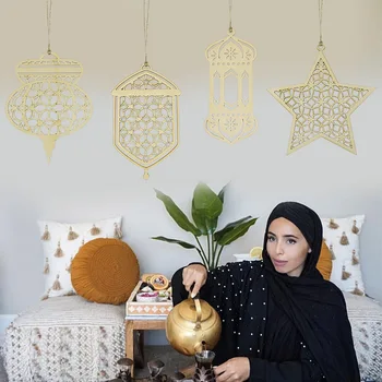 3stuck Islam Ramadan Accesorii din Lemn Luna, Stele, Vânt Felinar Lemn Forma Placa Semn pentru Casa de Perete Diy Eid Mubarak Decoratiuni