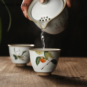 4 buc/lot Chineză Ru Cuptor Vase Cesti de Ceai Anti Scalare Retro Ceașcă de ceai din Ceramica Master Personal Singură Ceașcă de Ceai set accesorii