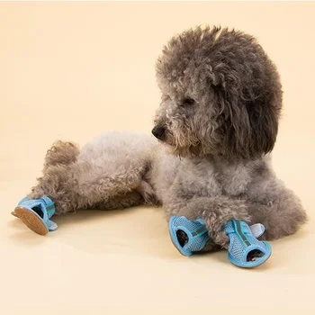 4BUC Mici animale de Companie Câini Catelus Pantofi Velcro de Închidere a ochiurilor de Plasă Respirabil Sandale Cizme Câine Consumabile