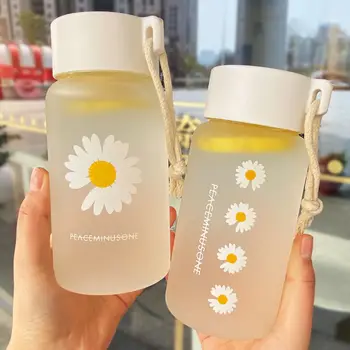 500Ml Mici Daisy Creative Transparent de Plastic, Sticle de Apă Bpa Gratuit Mată Sticlă de Apă Portabil cu Coarda Sticla de Apa