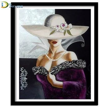 5D Decor Acasă Pălărie Elegantă Femeie Violet Frumusete Rochie de Diamant Pictura Mozaic Vânzare Fotografii Broderie Cusatura Cruce Ecran Complet