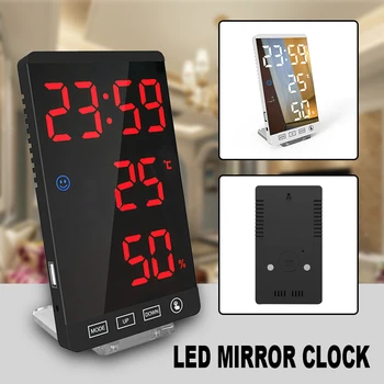 6 Inch LED Oglindă Ceas Deșteptător Atingeți Butonul de Perete Ceas Digital de Timp, Temperatură și Umiditate Display USB Port de Ieșire Ceas de Masa