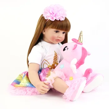60Cm Dimensiuni Mari Renăscut Copilul Păpușă Jucărie Realiste Vinil Printesa Copil Cu Unicorn Pânză Organism Viu Bebe Fata Cadou