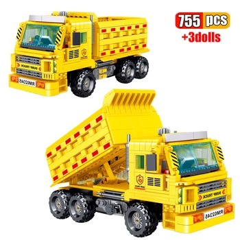 755Pcs Oraș de Constructii Model de Vehicul Camion Benă Basculantă Blocuri Inginerie High-Tech Model Cărămizi Seturi de Jucării Pentru Băieți