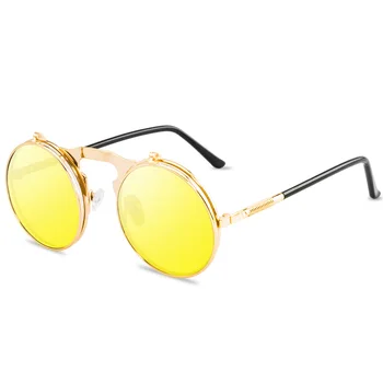 Aburi de Moda Punk Abur ochelari de Soare Rotund din Metal Stil Retro Flip Rotund Bimetal ochelari de Soare pentru Barbati ochelari de Soare Rotund 3057