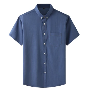 Adăugat în 2021 de vară pentru Bărbați cu mânecă scurtă cămașă din denim Bărbați vrac casual denim stretch shirt albastru Închis albastru deschis