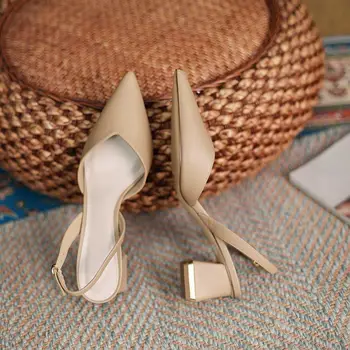 ALLBITEFO Expune Călcâi a Subliniat Deget de la picior Moale din Piele de Moda Sandale de Vara Femei Sandale Femei cu Toc Pantofi cu Toc