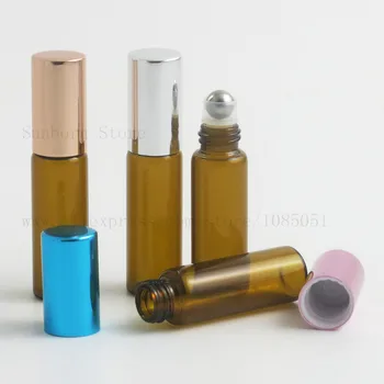 Amber Sticlă Clară Rola pe Sticla de e-lichid tub de Ulei Esențial Flacoane cu Role cu Bile de metal multicolor capac 5ml 300pcs
