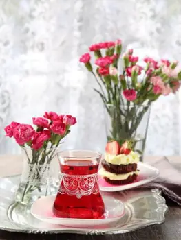 Amintiri dulci 6 căni de Ceai 6 Plăci de Ceai Volum: 170cc Înălțime: 84mm estetic design de sticlă ideal pentru ceai turcesc