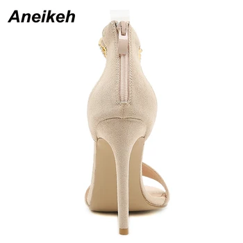 Aneikeh 2021 Nou PVC pentru Femei de Moda de Vară Cristal Lanț Turma Sandale Străini de sex Feminin Pantofi Stiletto cu Tocuri de Metal Decor ZIP
