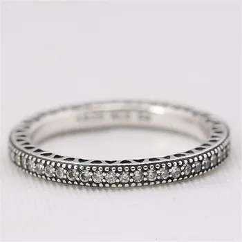 Argint 925 Inel pandora pot fi Stivuite Inimile Cu Cristal Inele Pentru Femei Petrecere de Nunta, Cadou de Bijuterii de Moda